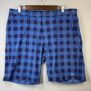 Tommy Bahama Shorts Mens 35 Blue Check Stretch 10" Inseam Casual Golfer Outdoors
